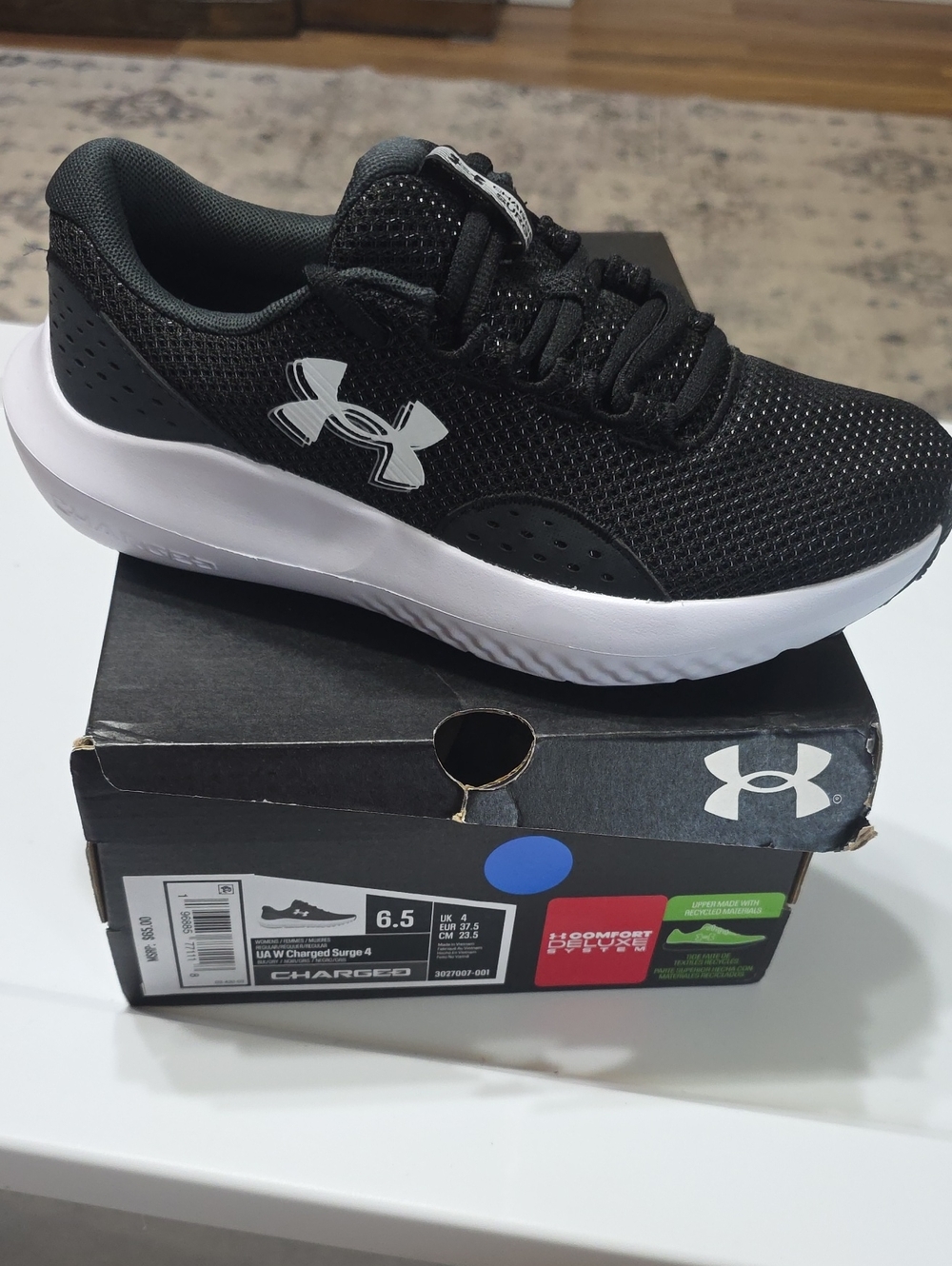 Under Armour Kids Black and White Athletic Shoes
